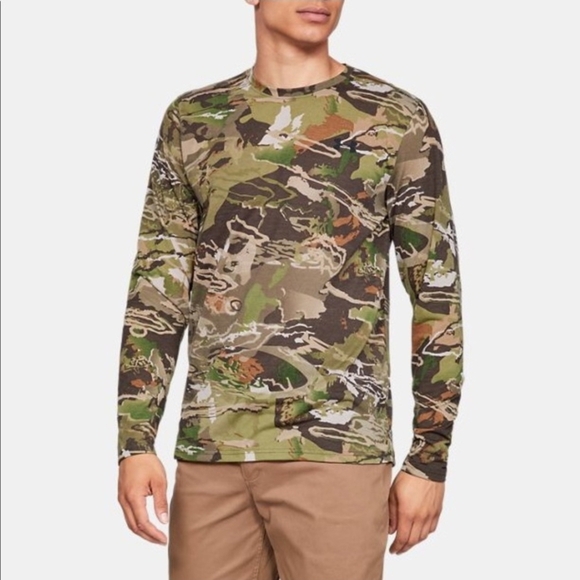 NWT Under Armour Mid-Season Mens Med Forest Camo Shirt Long Sleeve Brown Layer - Picture 1 of 8